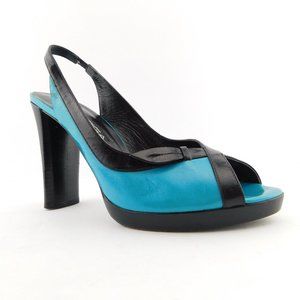 Vintage VIA SPIGA Turquoise Blue Leather Slingback Heel Sandal Pumps 8.5